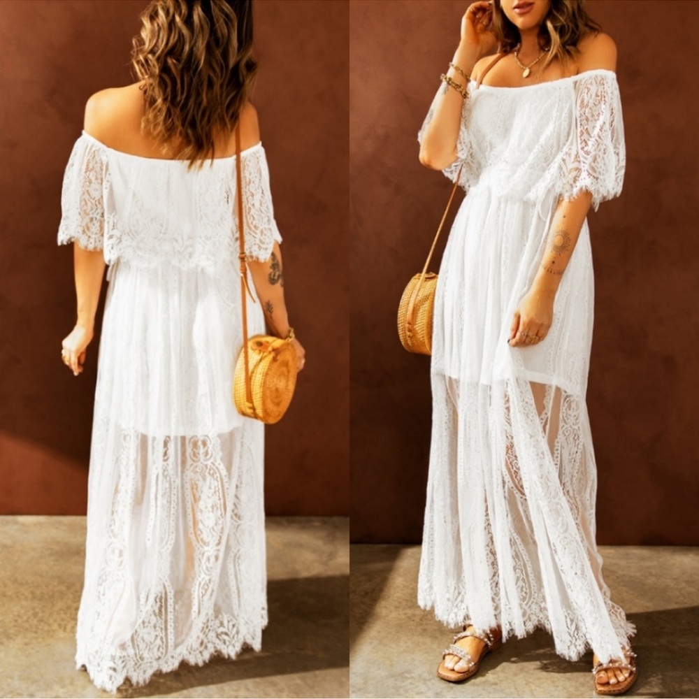 New Gorgeous White Lace Summer Maxi Dress - Picture 6 of 6